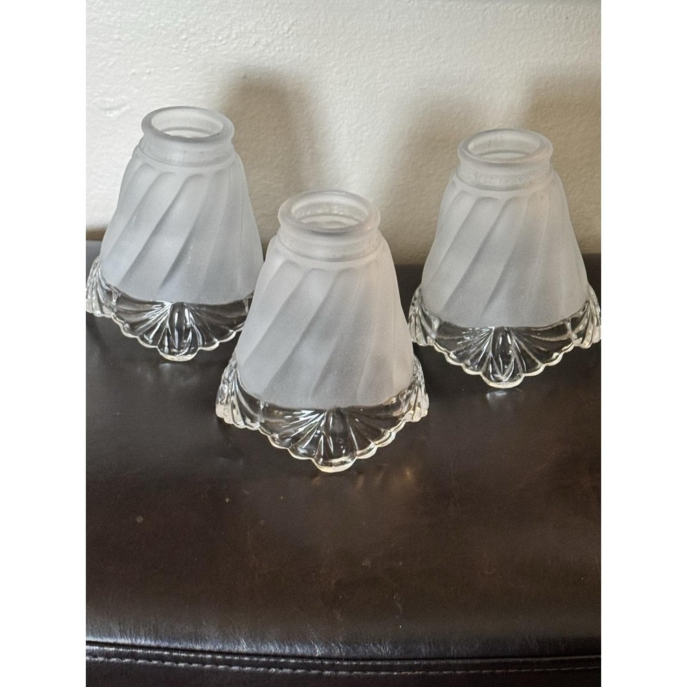 Antique Frosted Glass Lamp Shade 2" Fitter Scalloped Swirl Replacement